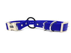 Sparky Pet Co Zeus ECollar strap blue closeup highlights durable Biothane