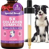 Special Breed collagen bottle pours into a dish for easy daily dosage and joint support