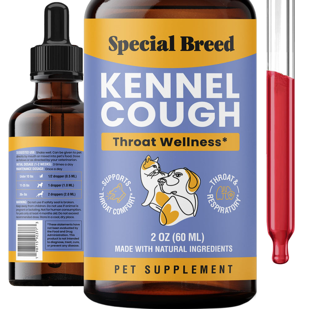 Special Breed cough support bottle pour makes easy dosing for pets.