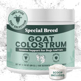 Special Breed Goat Colostrum Powder bottle supports immune health for dogs and cats.