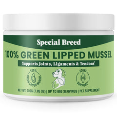 Special Breed Green Lipped Mussel Powder jar label for joint support