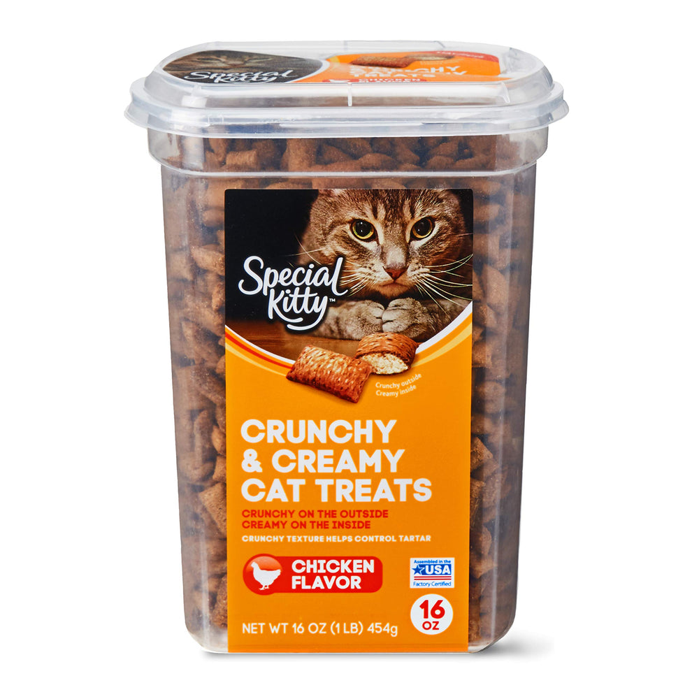 Special Kitty Crunchy & Creamy Cat Treats—crunchy outside, creamy center, chicken flavor rewards.