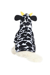 Spooktacular Creations cow-pattern fabric close-up showing comfortable polyester wear