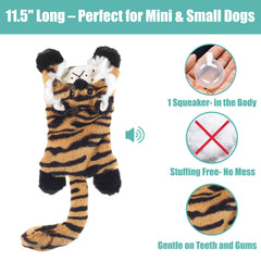 SPOT Skinneeez Flat Cat tiger front-view features soft, mess-free play for small breeds