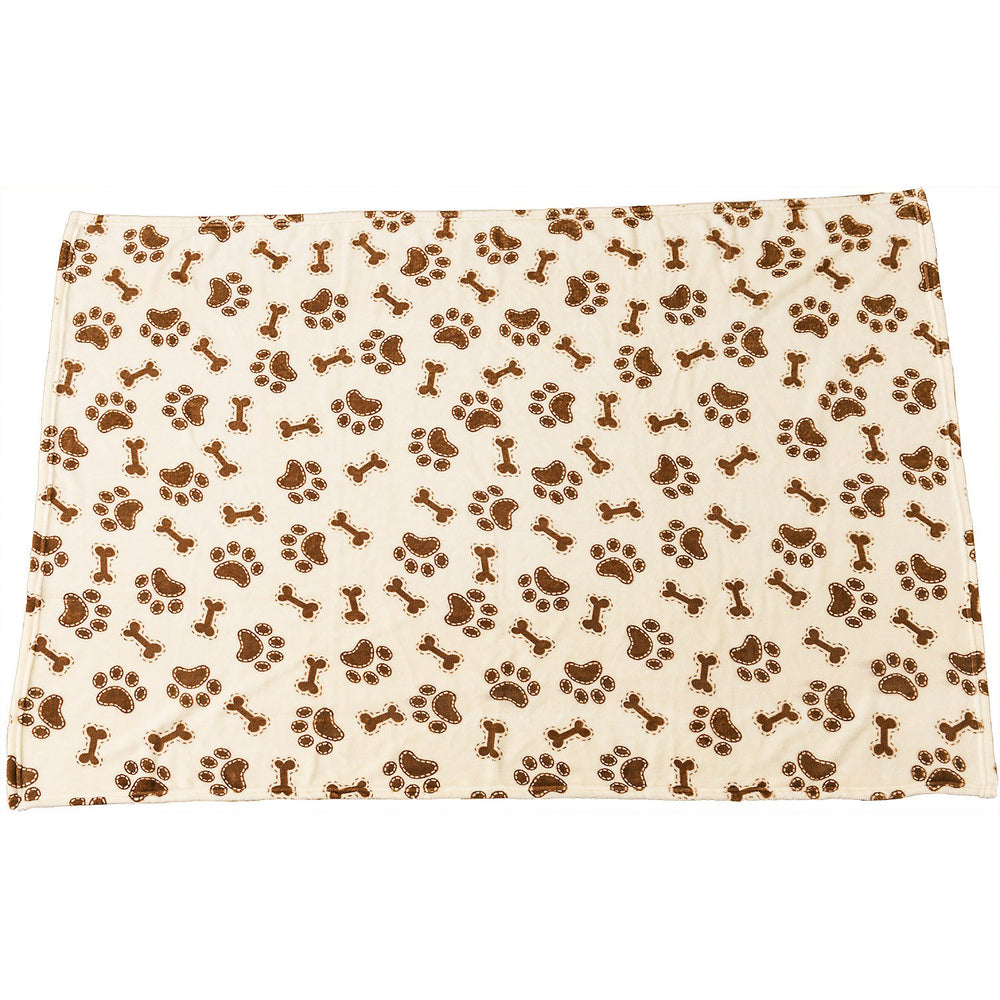 SPOT Snuggler cream blanket with bone/paw print, ideal for beds and travel