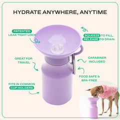 Springer by Springland dog water bottle leak-proof valve preventing spills during travel.