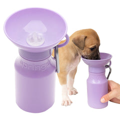 Springer by Springland dog water bottle lilac side view for on-the-go hydration.