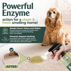 Sprinkle & Sweep enzyme cleaner spray action demonstrates quick deodorizing power