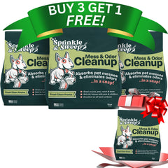 Sprinkle & Sweep pet accident cleanup 4pack enables quick, residue-free mess removal.