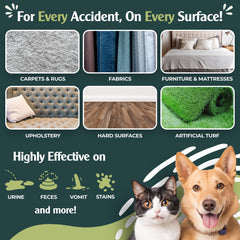 Sprinkle & Sweep spray-action shows fast-acting enzymes tackling urine and stains without scrubbing.
