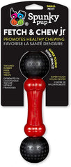 Spunky Pup Fetch and Chew Bone Small features nylon core and rubber ends for dental cleaning.