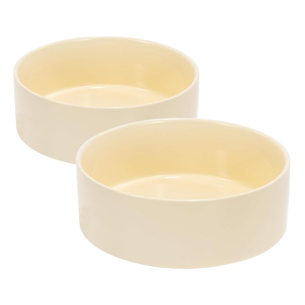 SPUNKYJUNKY 60oz ceramic dog-cat bowl beige front view reduces spills during meals.
