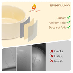 SPUNKYJUNKY 60oz ceramic dog-cat bowl beige side view emphasizes weight and stability.