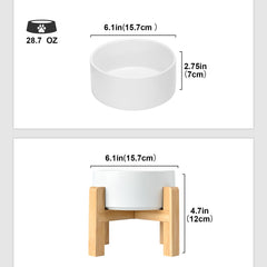 SPUNKYJUNKY elevated bowls on sturdy wooden stand with anti-slip pads.