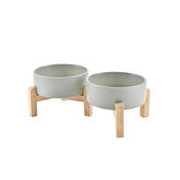 SPUNKYJUNKY elevated ceramic bowls in grey ready for meals and easy cleanup