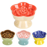 S&Q'S CERAMICS raised slow feeder cat bowl in orange slows meals for calmer eating.