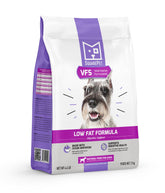 SquarePet VFS low-fat formula bag front highlights premium ingredients for sensitive digestion.