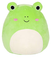 Squishmallows Wendy Frog 8-inch front view shows cuddle-worthy softness for travel comfort.