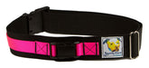 Squishy Face Studio leash belt neon pink worn on hips enables hands-free control during walks.