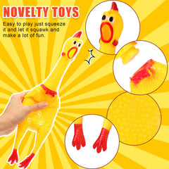 Sratte 15-inch yellow rubber chicken toy—large chewer-friendly squeaker for dogs