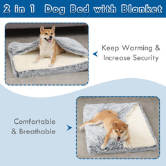 SSAWcasa dog bed with attached blanket enables warm snuggle sessions.