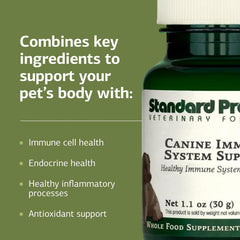 Standard Process Canine Immune System Support bottle and label focused on endocrine health