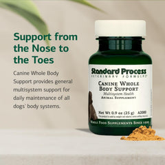 Standard Process Inc. Canine Whole Body Support served with meals.