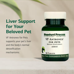 Standard Process VF Antronex para Mascotas: caja con etiqueta que describe el aporte hepático