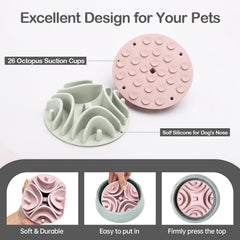 Stankeloko slow feeder insert in pink bowl promotes mindful meals and longer chewing