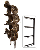 SteelChimp Saddle Rack Wall Mount setup with four saddles neatly organized for efficient stable storage
