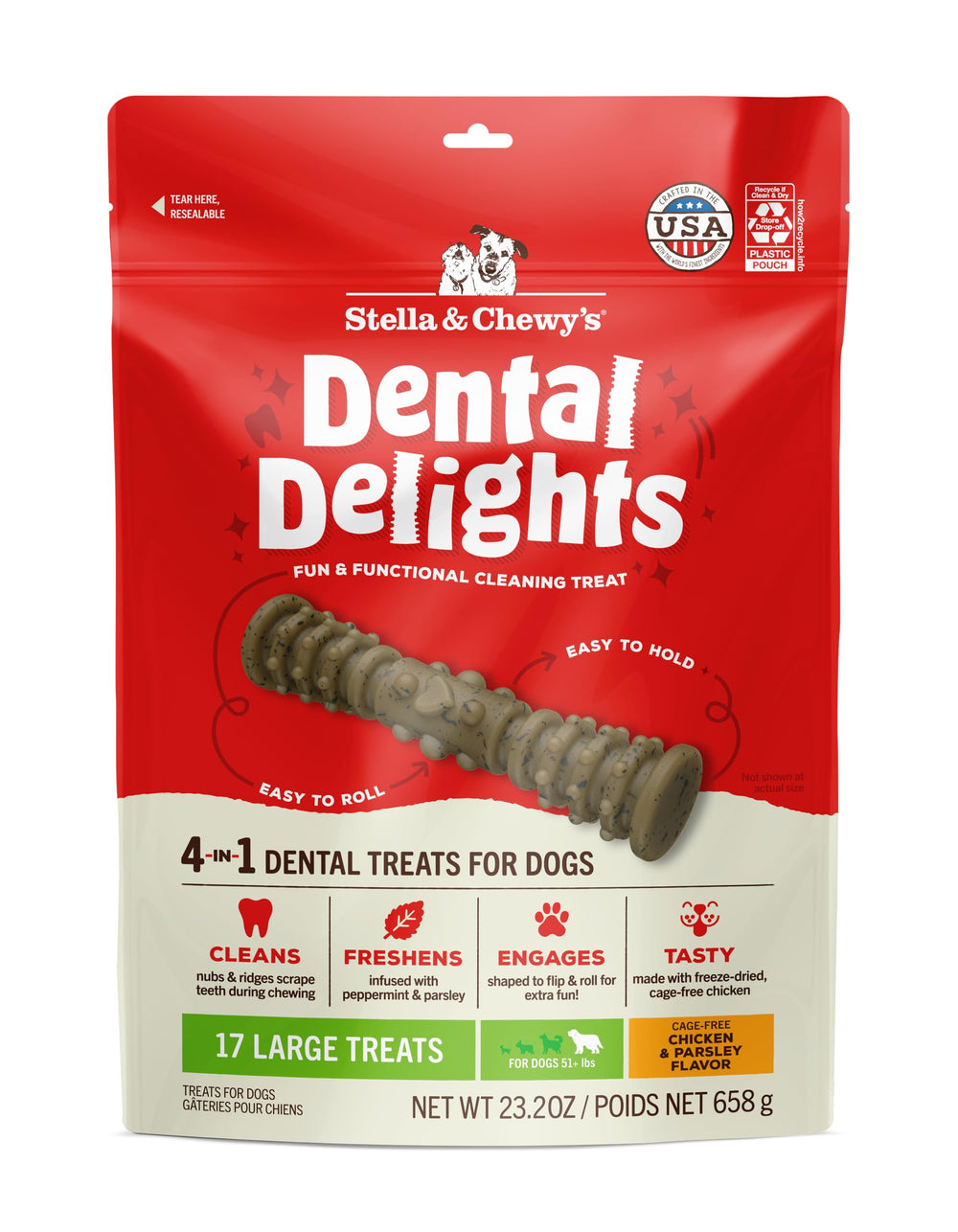 Stella & Chewy's Dental Delights large bag packaging for easy storage and serving