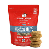 Stella & Chewy's venison patty packaging highlights premium ingredients for picky eaters.