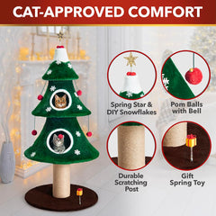 Stephan Roberts cat Christmas tree base view emphasizes stable foundation for safe climbing and lounging.