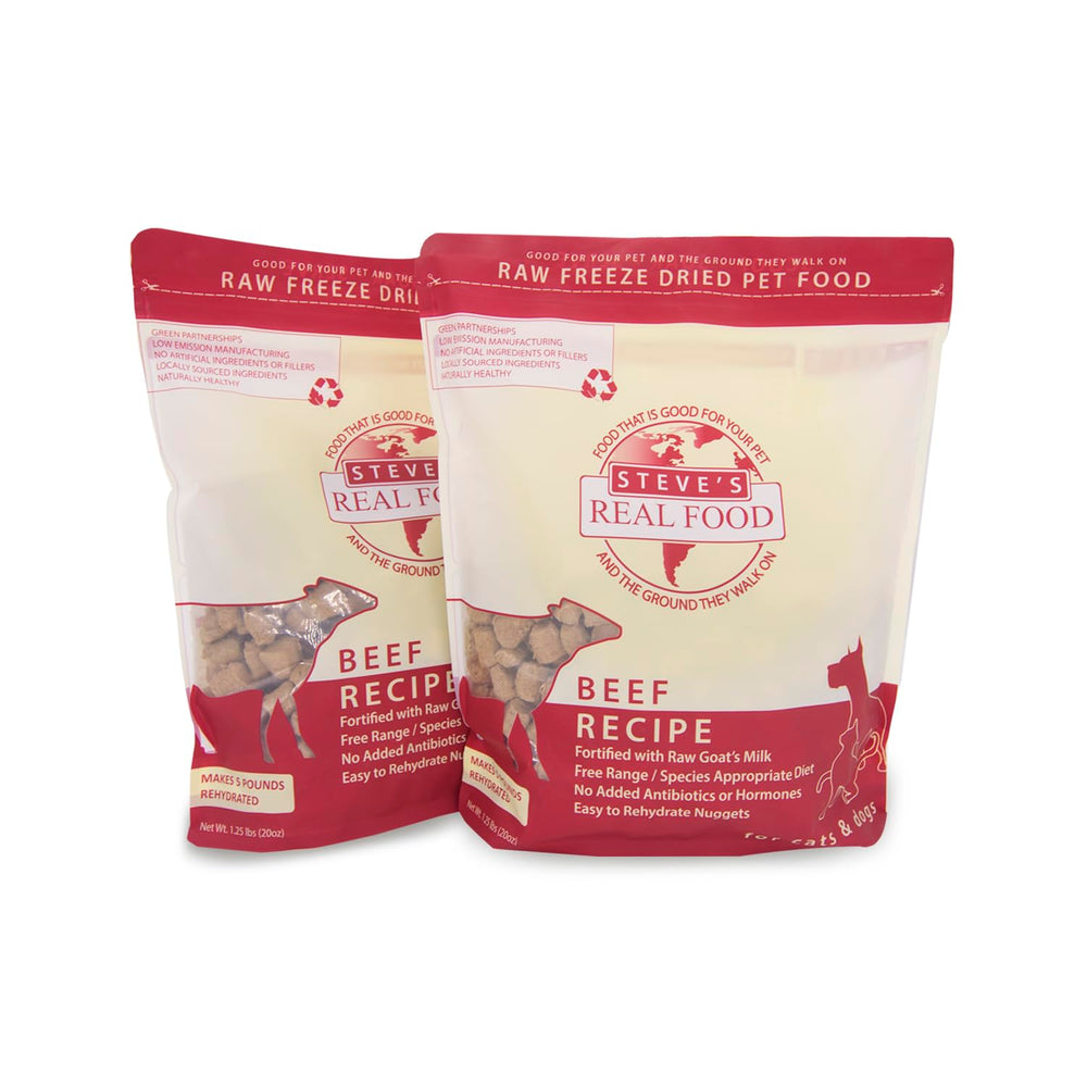 Steve's Real Food beef nuggets packaging presents a complete meal option for pets.