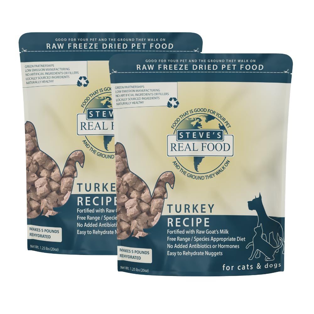 Steve's Real Food freeze-dried turkey nuggets bag open for quick, convenient raw meals.