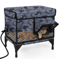 Stohot Premium Heated Cat House exterior front view: weatherproof shelter for outdoors