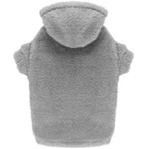 Stpiatue dog hoodie grey front view showcasing cozy fleece warmth for cold walks.