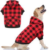 Stpiatue dog hoodie XL in red buffalo plaid for warm, comfortable walks