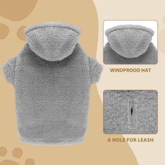 Stpiatue fuzzy dog sweater grey XL closeup fleece texture