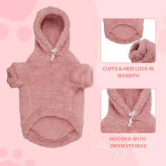 Stpiatue pink XL dog hoodie closeup fleece texture enhances cozy comfort.