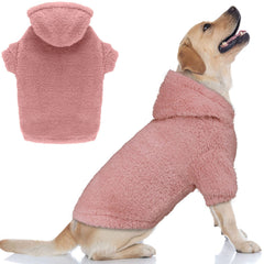Stpiatue pink XL dog hoodie front view for warmth and easy movement.