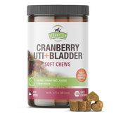 Strawfield Pets Cranberry Bladder & UTI Chews packaging shows premium USA-made urinary-support formula.