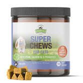 Strawfield Pets Super Chews for Cats treats tin closeup highlighting immune-supporting nutrition.