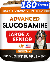 STRELLALAB Advanced Glucosamine dog bottle supports ongoing joint comfort for active pets