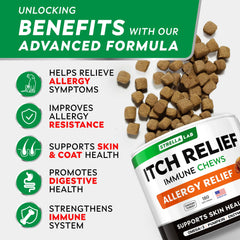 STRELLALAB dog allergy relief chews ingredients closeup highlights omega-3 benefits for coat health.