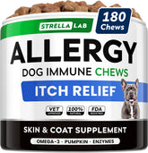 STRELLALAB StrellaLab dog allergy chews packaging front, easy-to-chew bites for itchy skin relief.