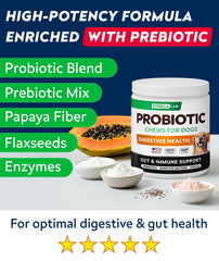STRELLALAB Dog Probiotics Chews bacon-flavor chews appealing to dogs during meals.