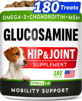 STRELLALAB glucosamine dog chews 180ct pack offering soft, palatable joint support.