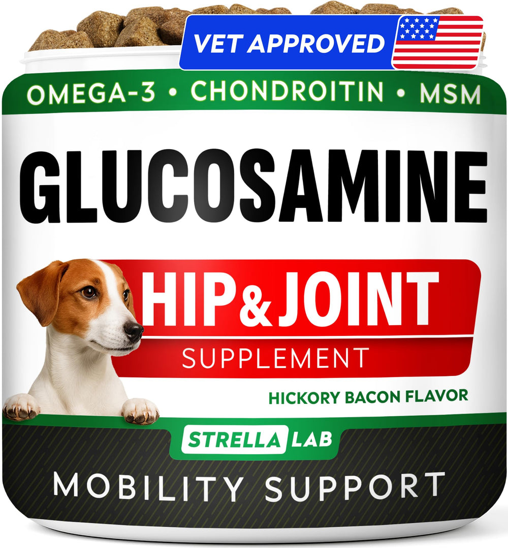 STRELLALAB glucosamine dog chews bottle promotes daily joint support