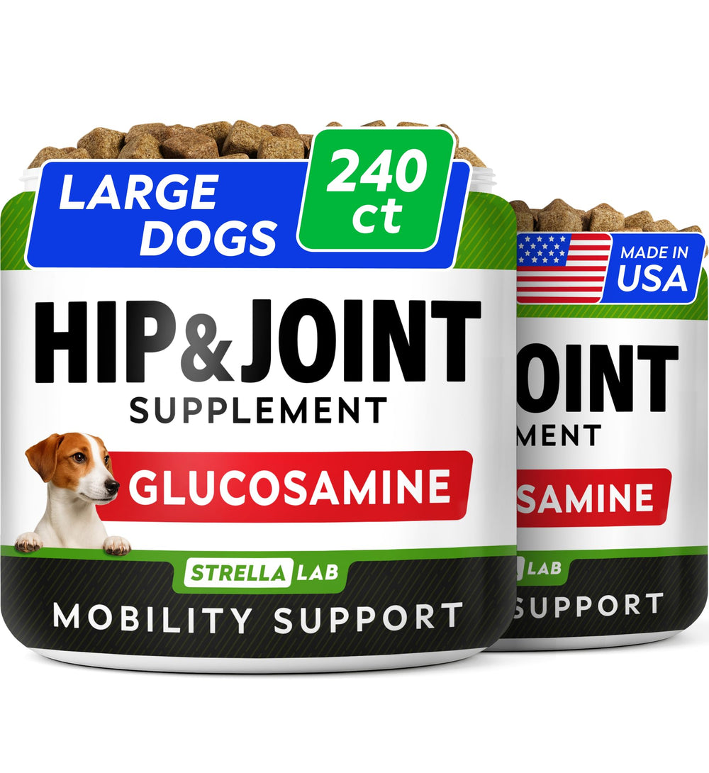 STRELLALAB glucosamine dog chews with bacon flavor support daily mobility.
